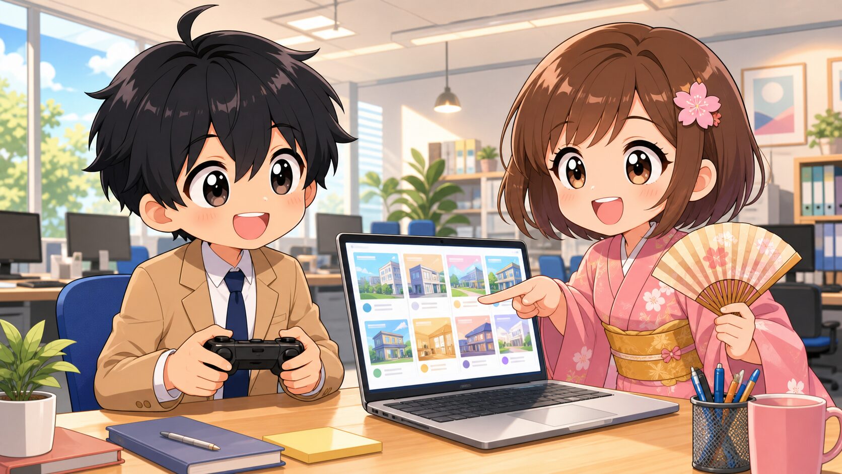 ゲーム業界の求人を一緒に見比べるMASAKIとSAKURA
