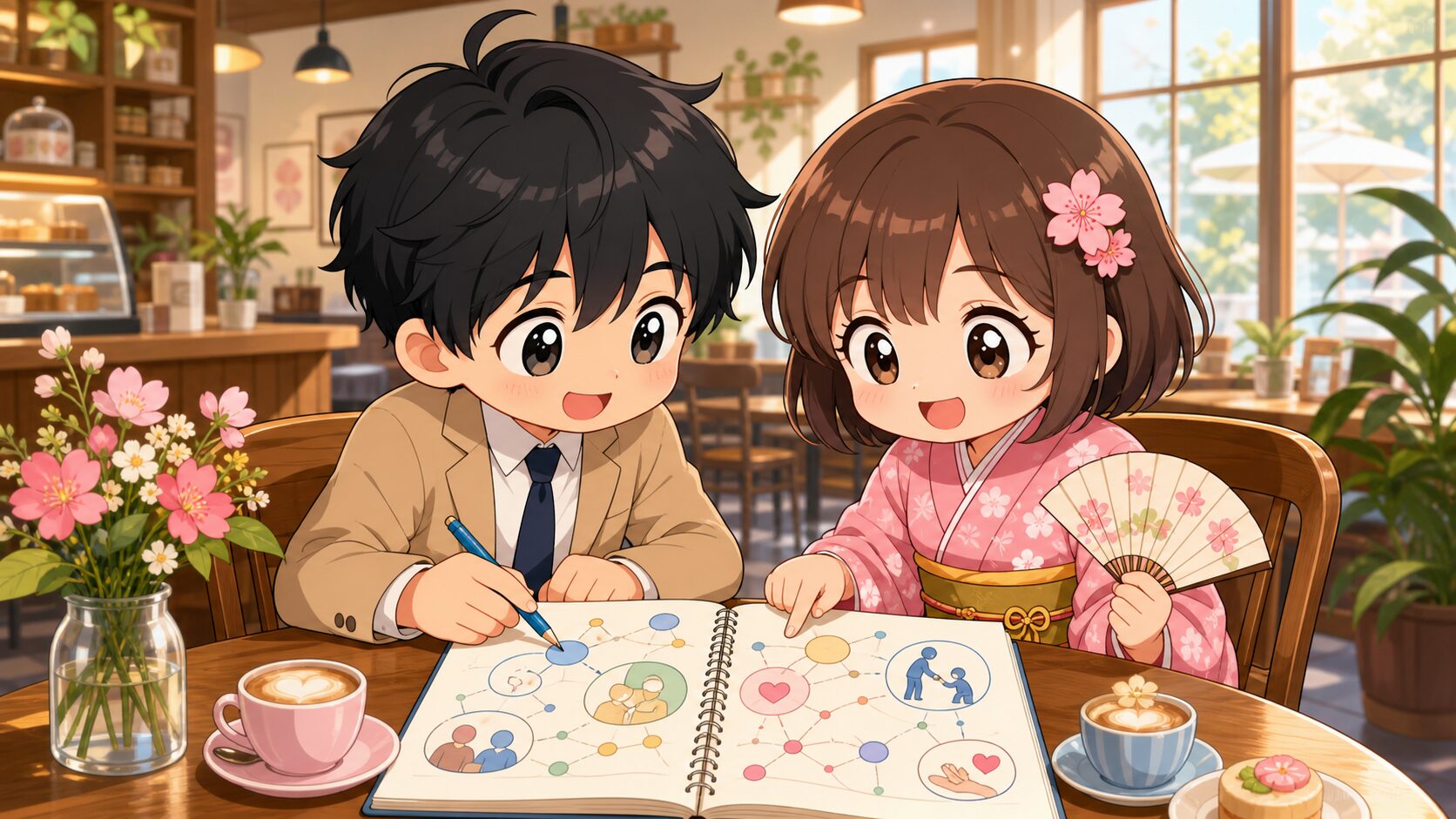 志望動機を一緒に考えるMASAKIとSAKURAの明るいシーン