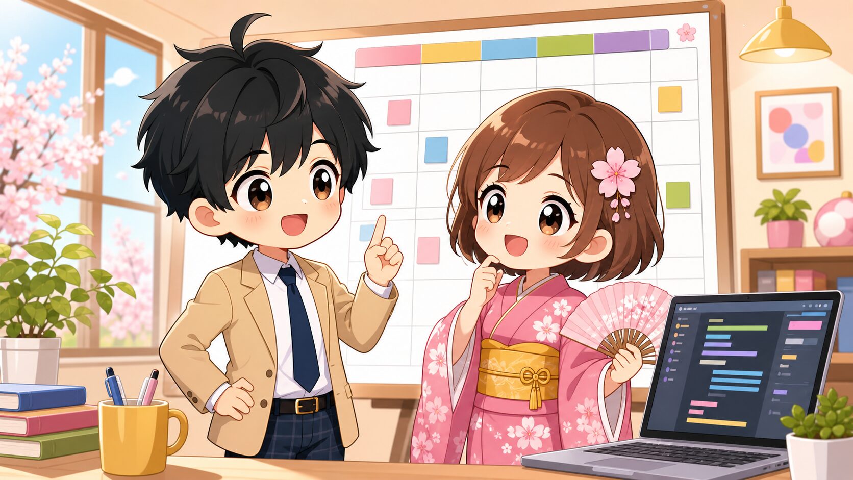 カレンダーとノートパソコンの前でIT転職の年齢について話すMASAKIとSAKURA