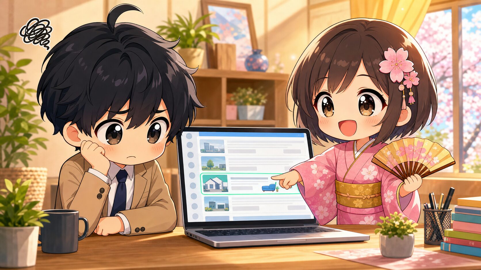 たくさんの求人に困るMASAKIに、フルリモート求人を指し示すSAKURA