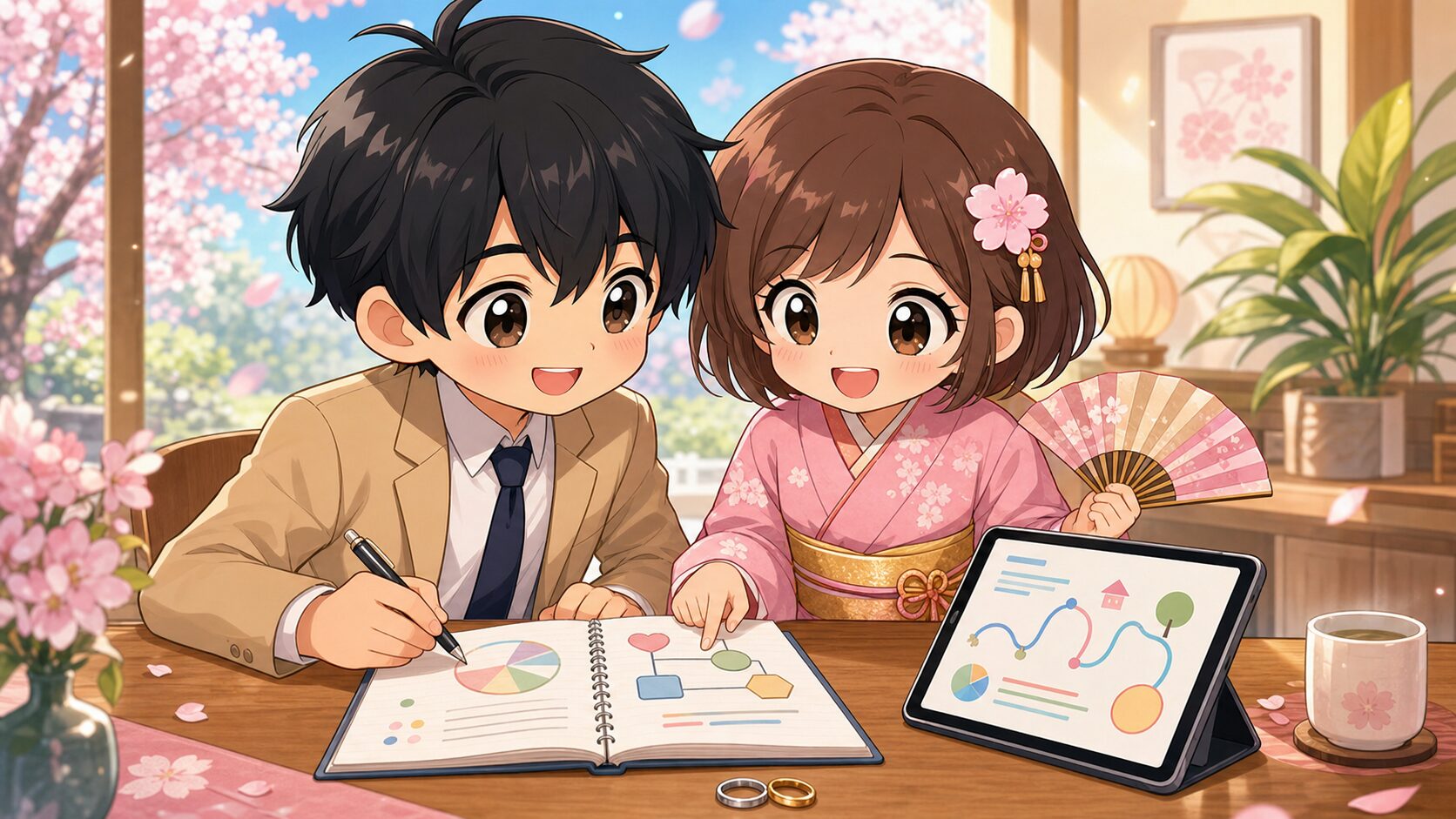 結婚のお金を計画するサクラとマサキ