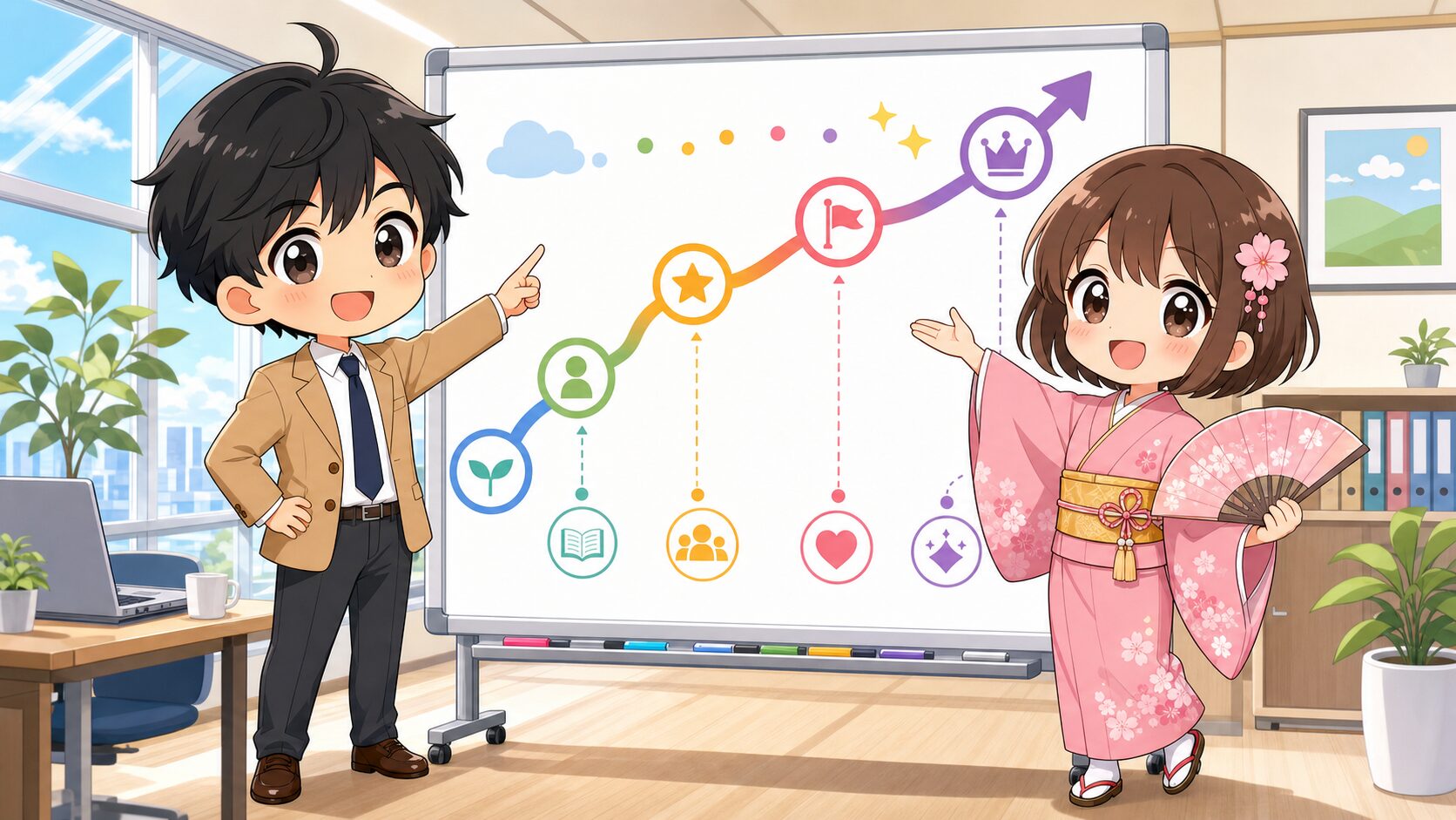 社内SE転職のロードマップを見ながら話すMASAKIとSAKURA