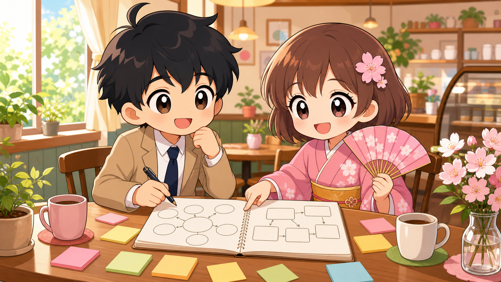 カフェでキャリアの棚卸しをするMASAKIとSAKURA