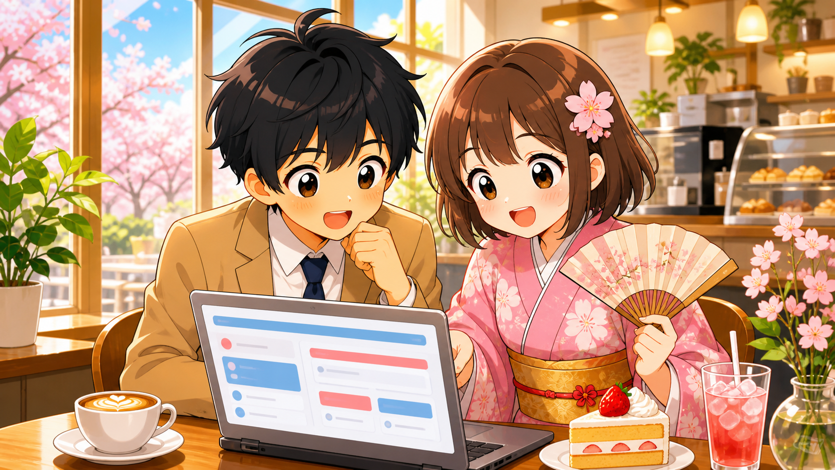 大手企業の求人を比較しながら転職を相談するMASAKIとSAKURA