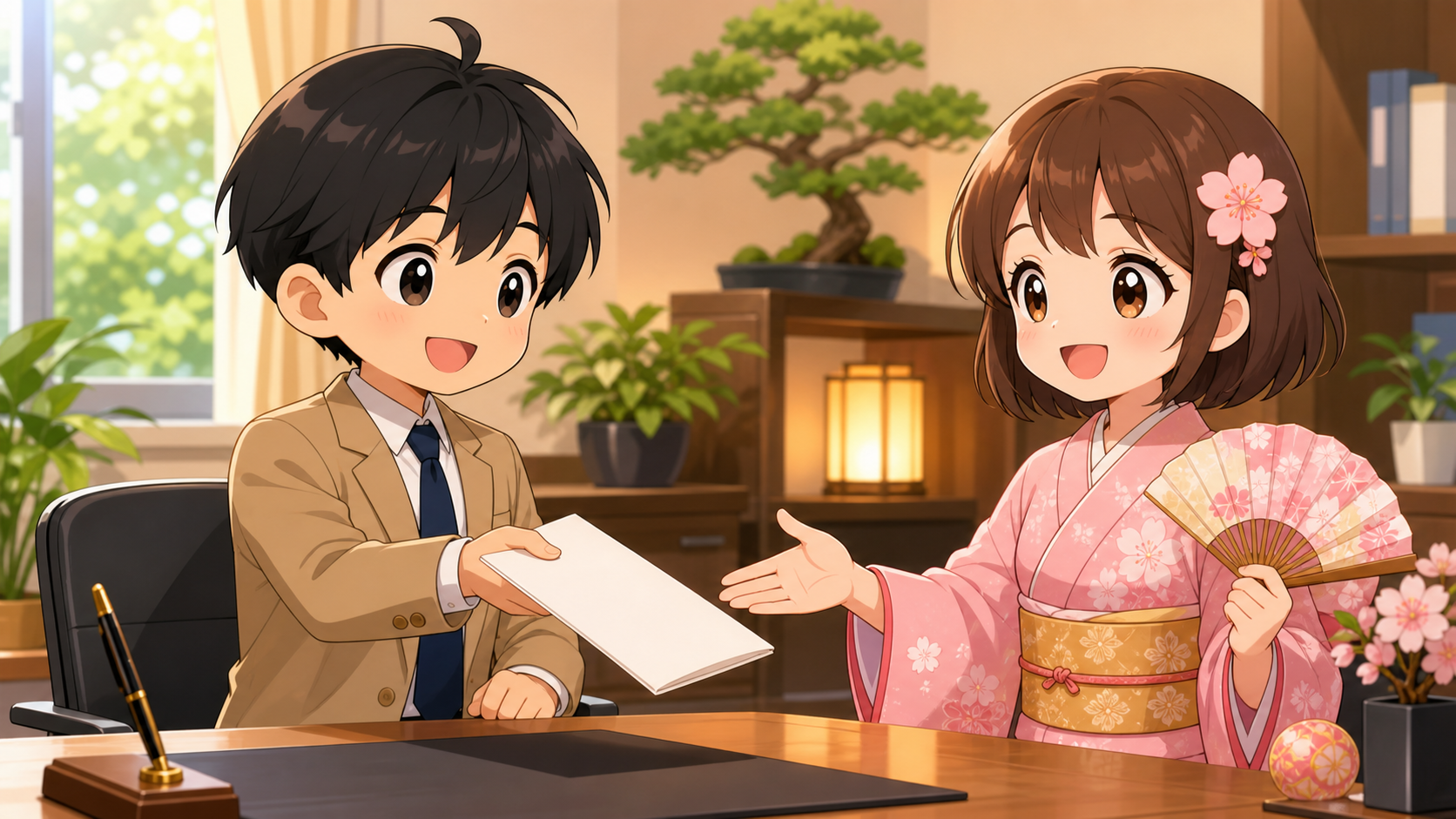 退職を伝える人と円満に見送る上司のイラスト