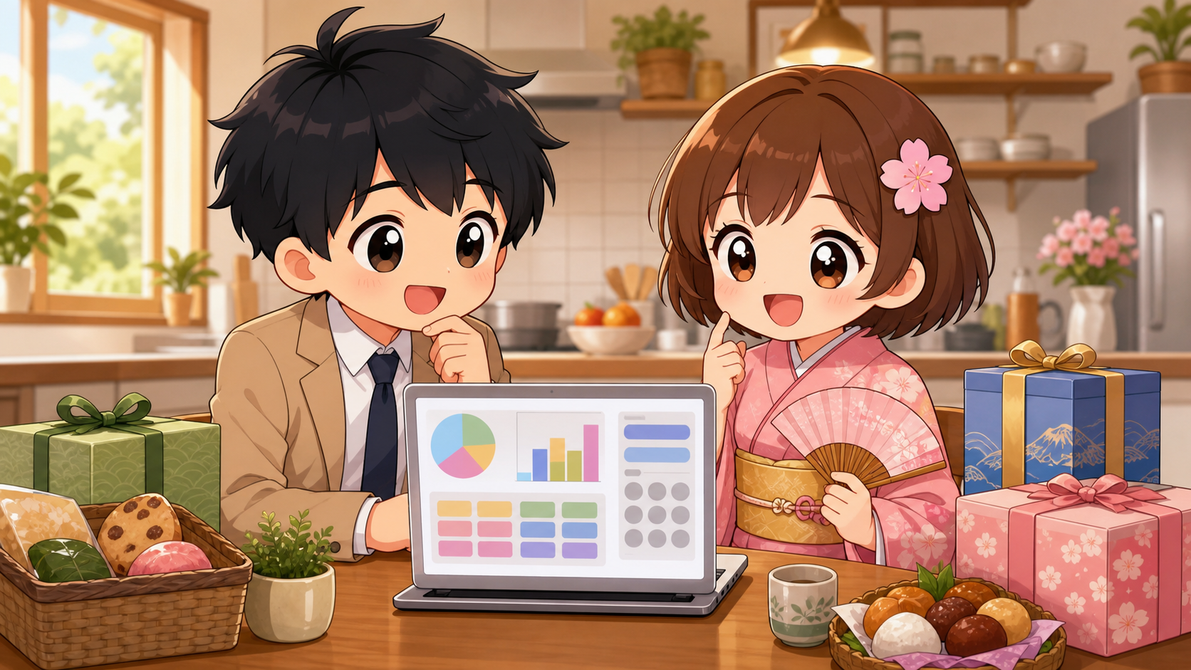 食卓でふるさと納税の限度額を確認するMASAKIとSAKURA