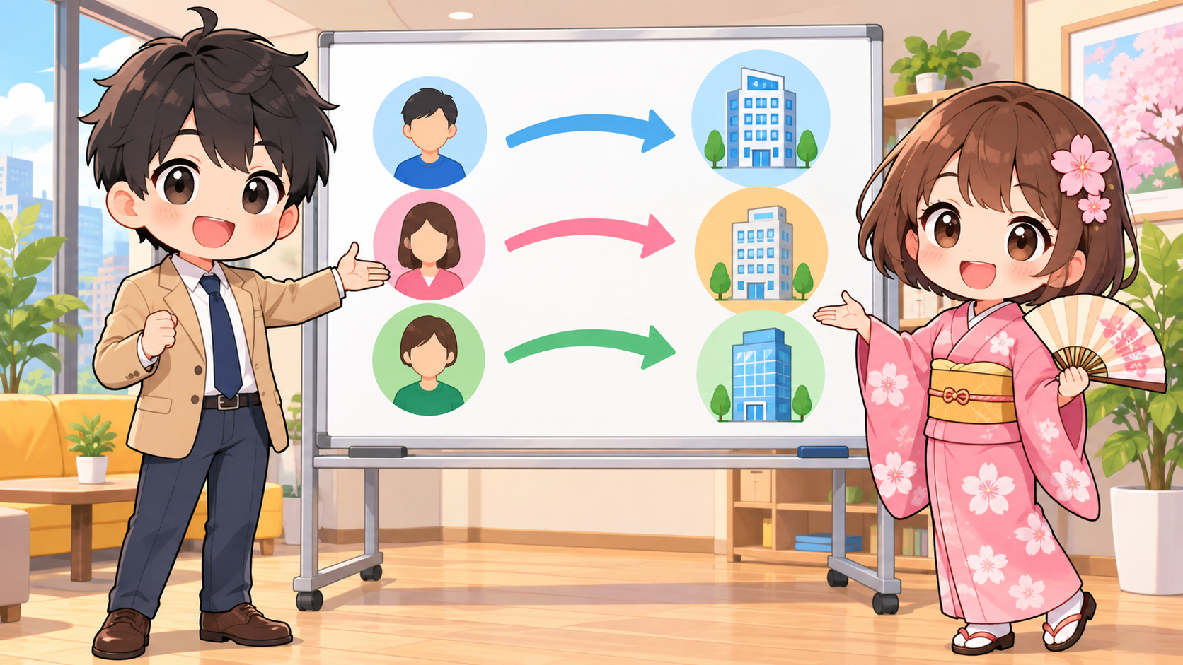 RAとCAの役割を図で説明するMASAKIとSAKURA