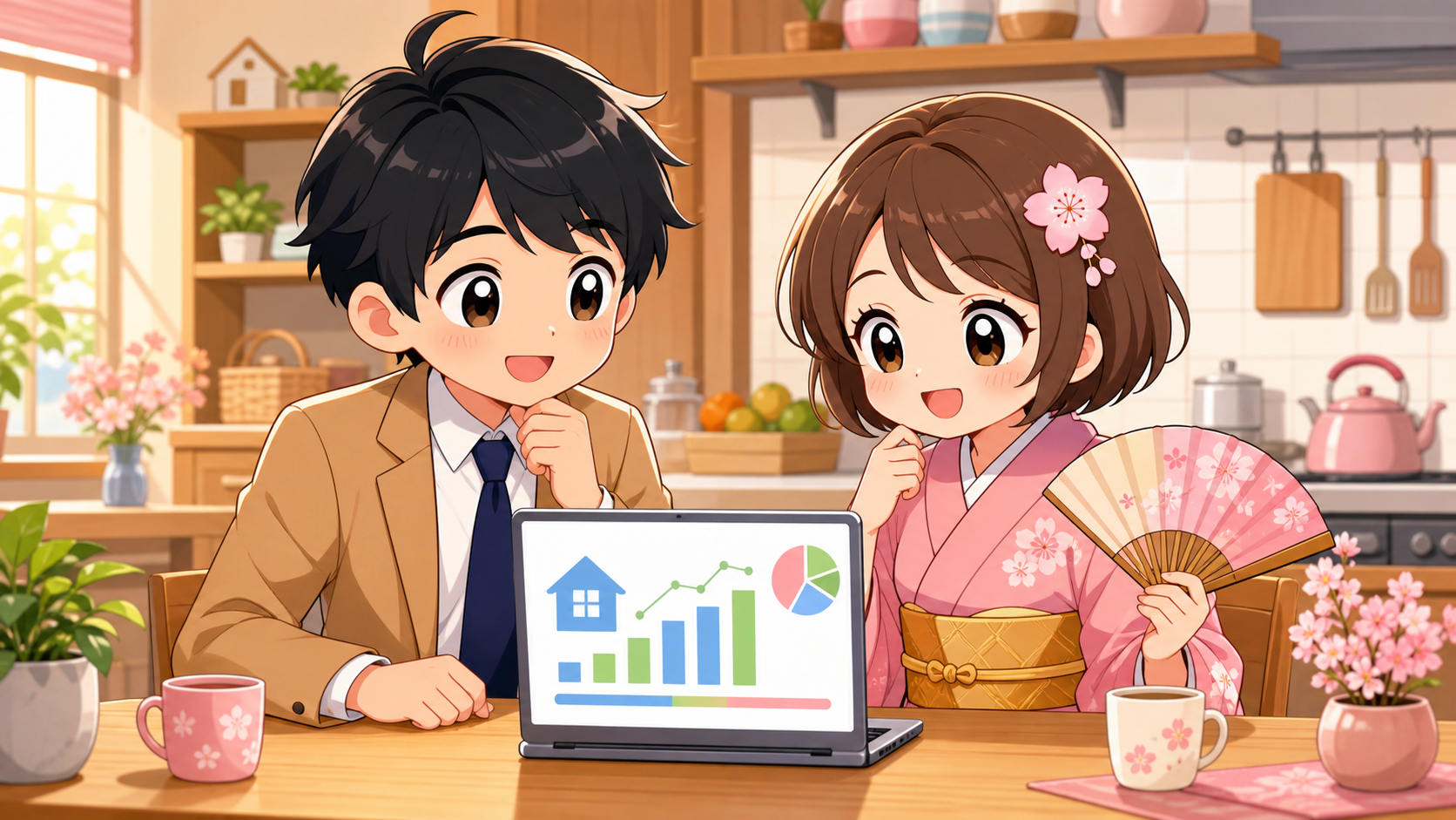 住宅ローンの繰り上げ返済を検討するMASAKIとSAKURA