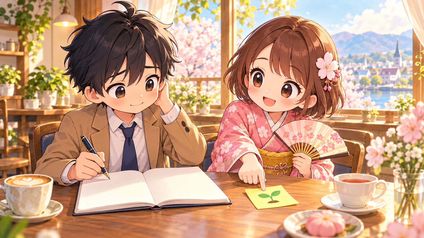 転職に踏み出せず悩むMASAKIに、SAKURAが小さな一歩をメモで示しているイラスト