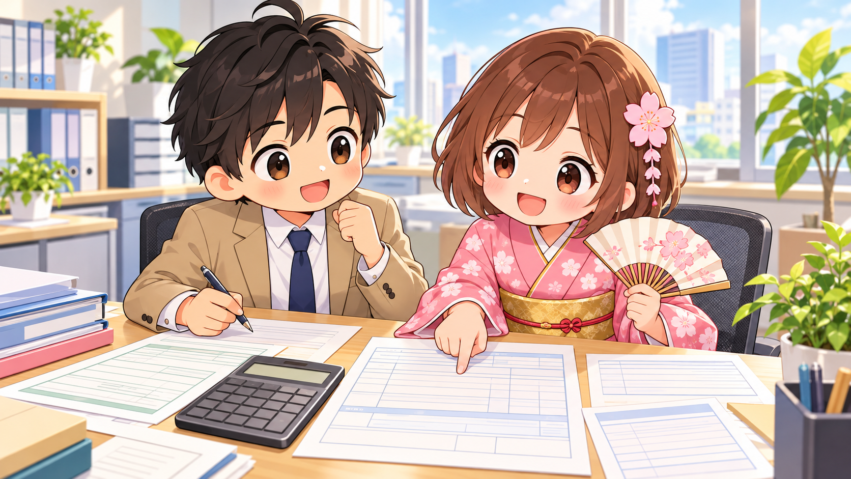 年末調整の書類を一緒に記入するMASAKIとSAKURA