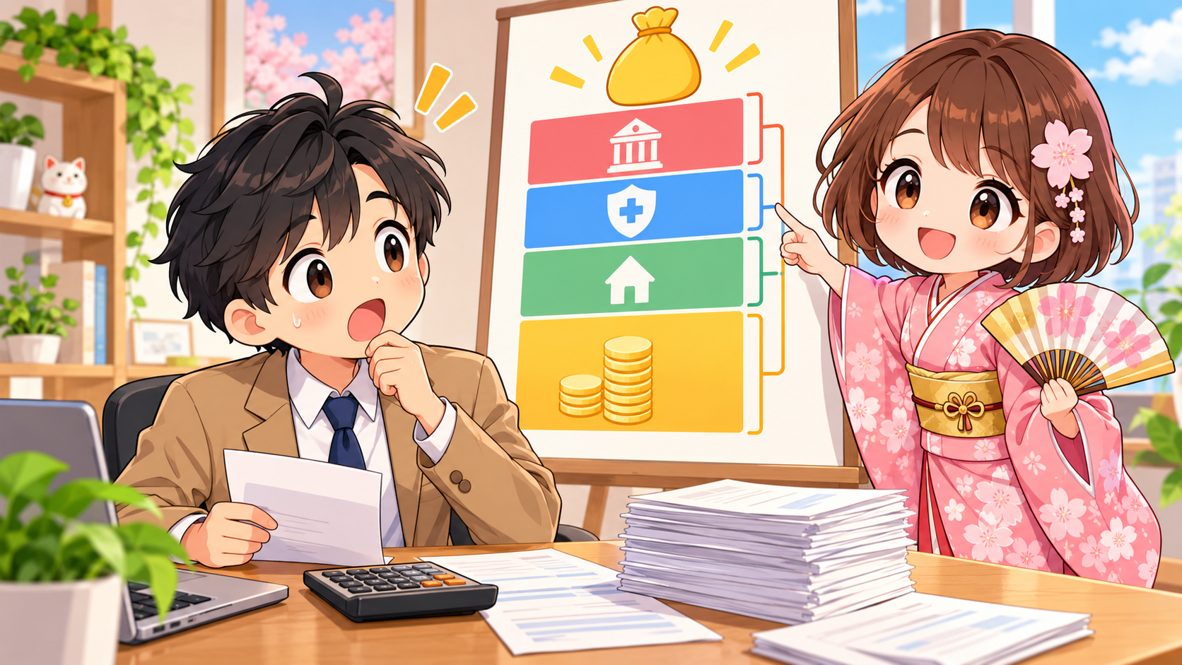フリーランスの年収と手取りの内訳を電卓とグラフで確認するMASAKIとSAKURA